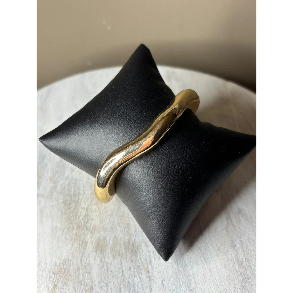Gold Tone Organic Wavy Cuff Bracelet Sculptural Statement Open Bangle